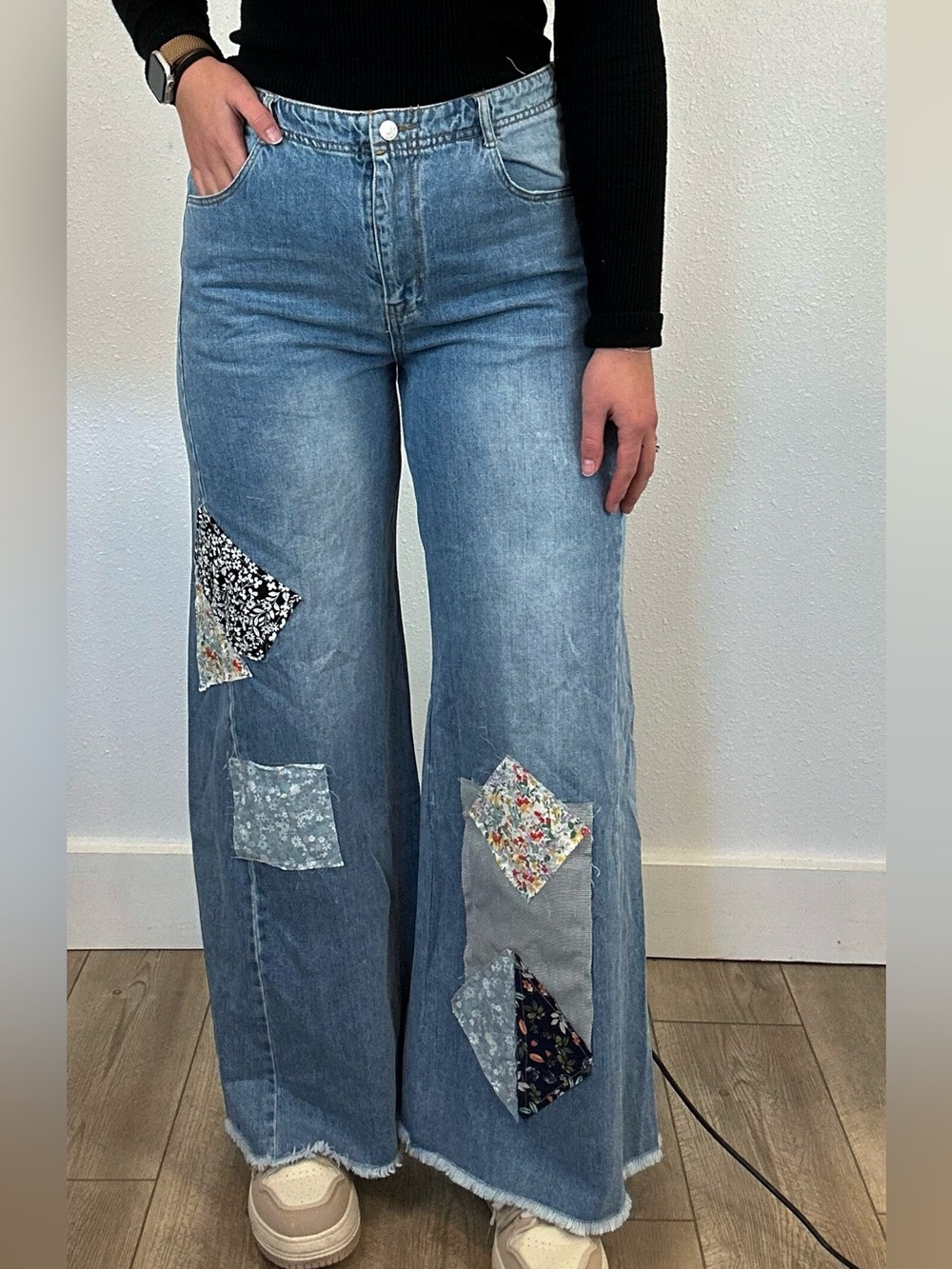 White Birch Black Label Boho Patchwork High Rise Wide Leg Jeans size 6